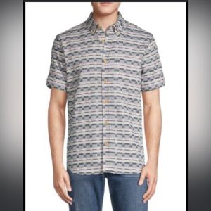 Classic fit checked twill linen blend shirt size L